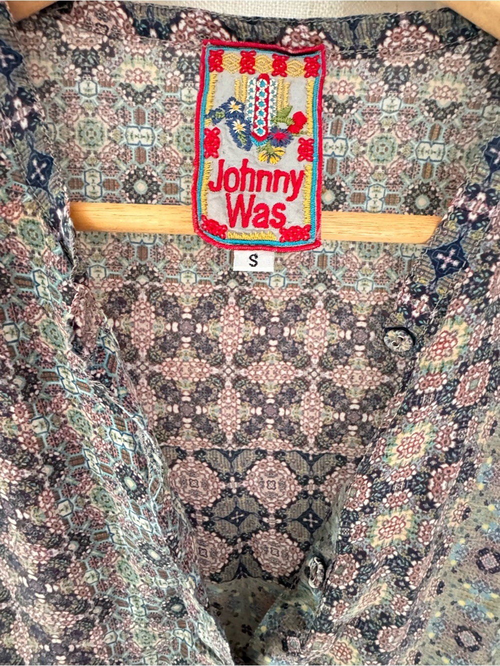 Johnny Was Cupra Rayon Tunic Top S Floral Patchwork Boho Blouse - Picture 5 of 12
